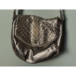 Elliot Lucca Leather Crossbody Bag - Metallic Silver Bronze w/ Adjustable Strap